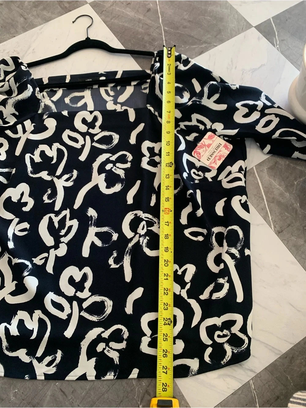 J. Crew Black Top with White Abstract Floral Print